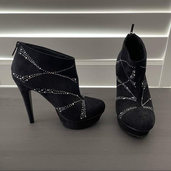 Michael Antonio Black Suede Booties with Rhinestones, Ankle Boots, Platform Boot - Picture 2 of 9